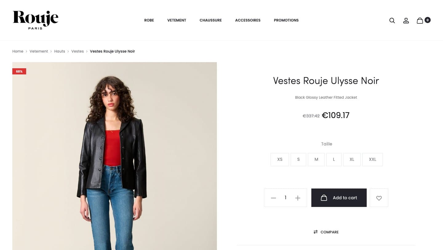 roujeparisfrance.com product page for the Ulysse jacket at €109.17