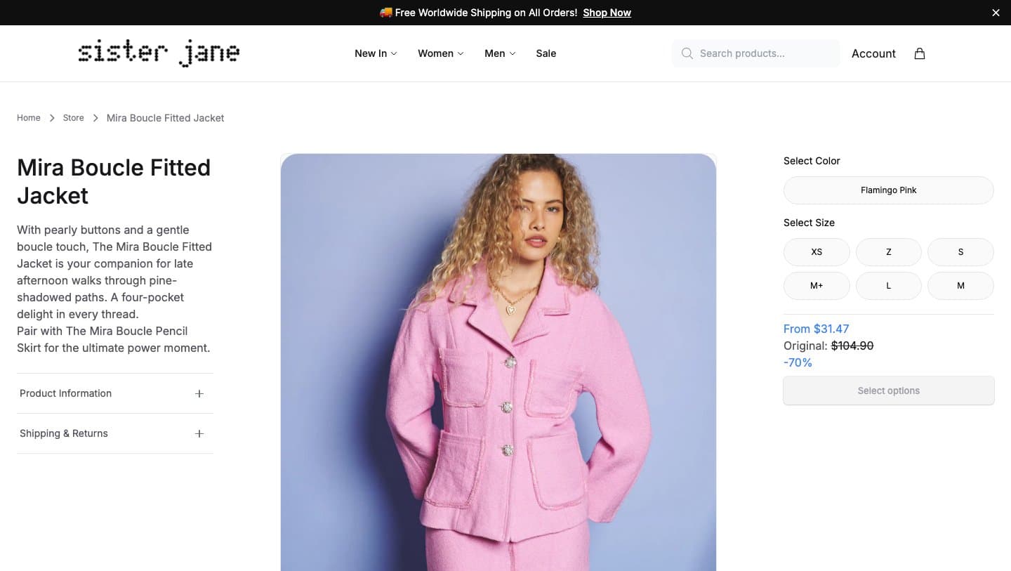 Fake Sister Jane storefront captured by Takedown