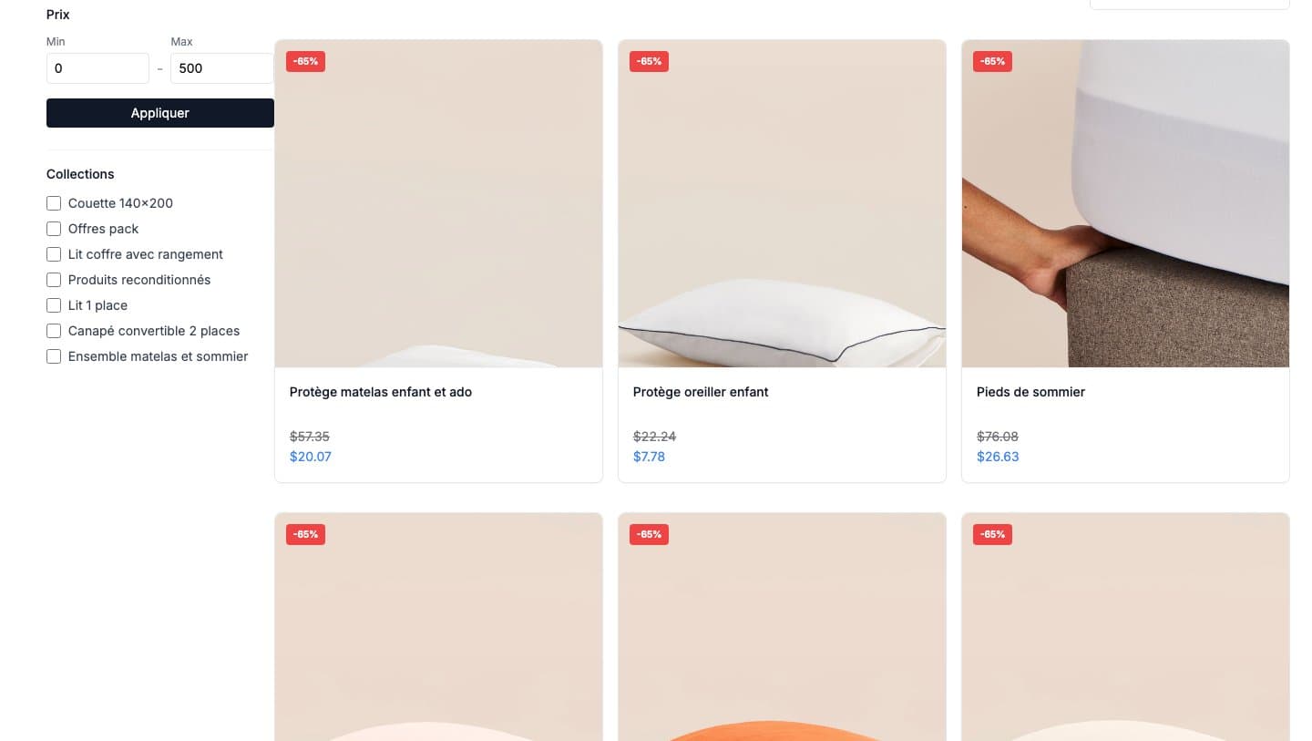 tediberstore.shop product grid with -65% badges on each product
