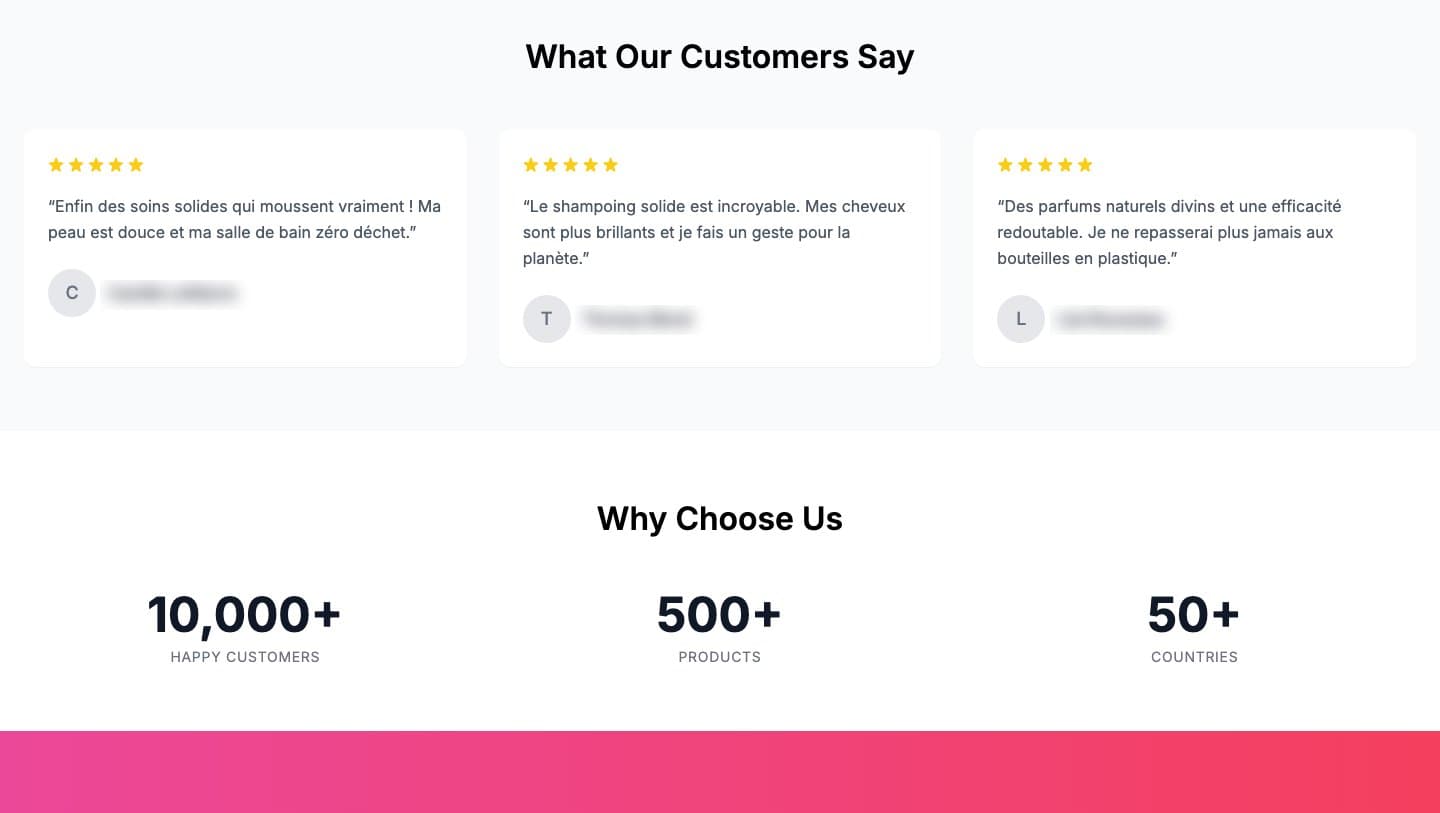 Review cards and a Why Choose Us block claiming 10,000+ customers on unbottled.shop