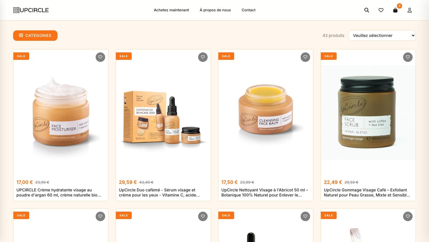 upcirclesale.shop category page with UPCIRCLE logo and discounted UpCircle products